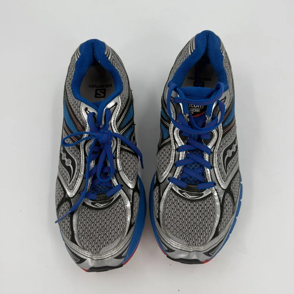 Saucony Guide 7 Power Grid Sneakers Mens Size 9.5 Silver Blue Synthetic Lace Up